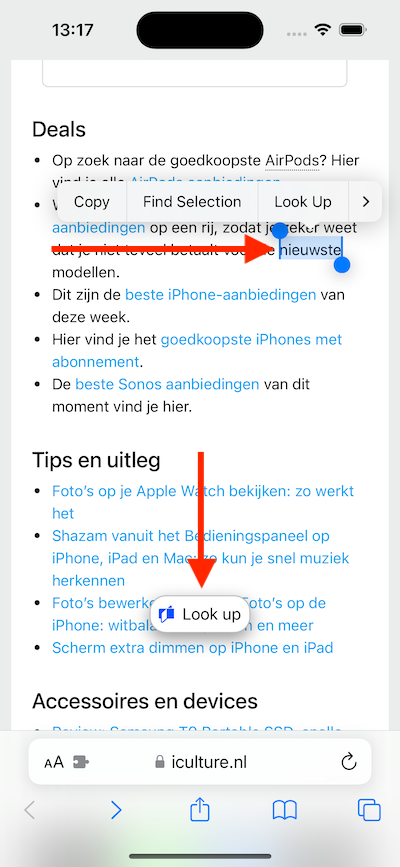 How to select and look up.